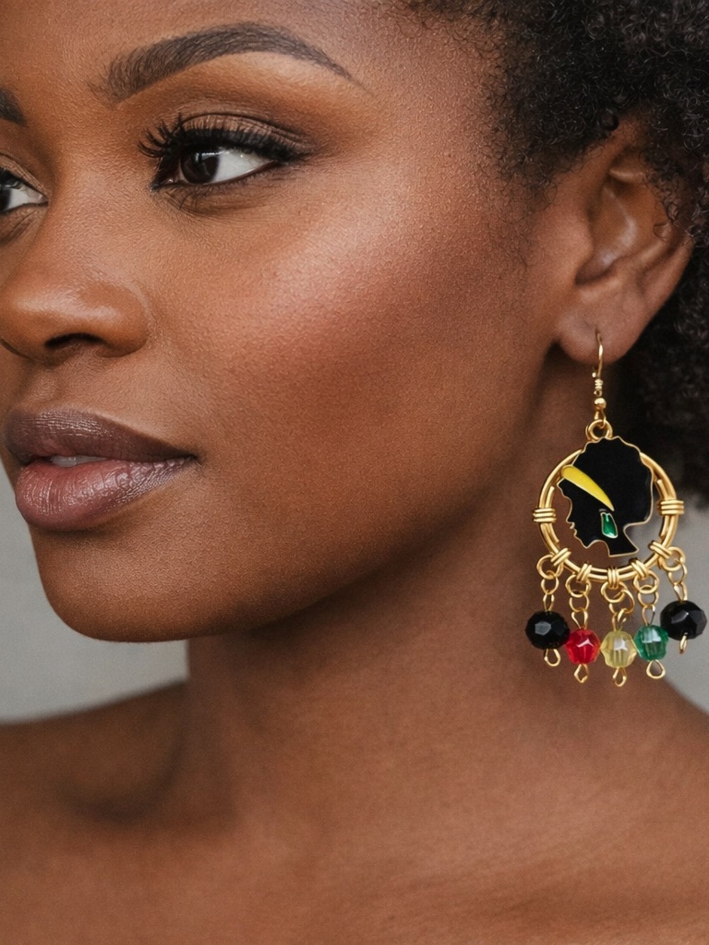 Juneteenth Enamel Dangle Earrings with Red, Yellow, Green & Black Beads